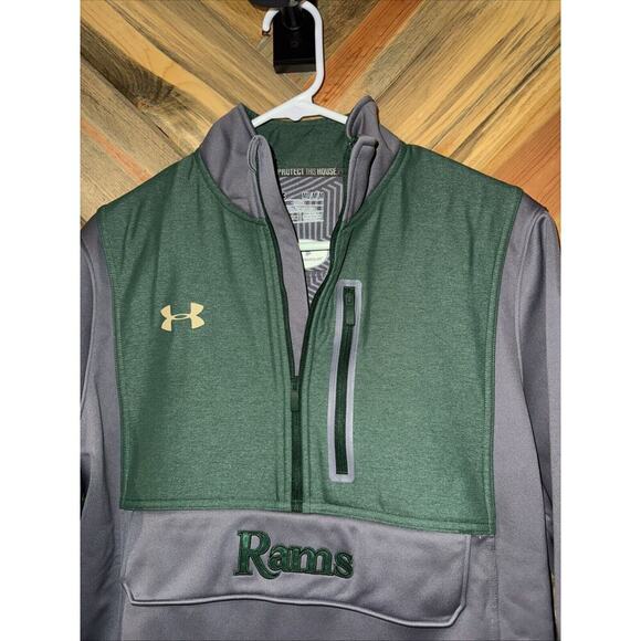 Colorado State Rams Jacket Under Armour Mens Med Green Cold Gear Loose 1/2 Zip - Picture 2 of 5